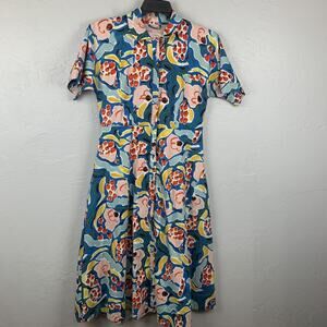 Buru Dress Womens Medium Multicolor Button Front Cotton Fit Flare Floral